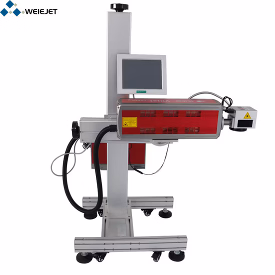 Macchina per marcatura laser CO2 Qbcode serie C Stampante per marcatura/incisione e taglio online volante da 30 W per legno/cibo/acqua/metallo con CE